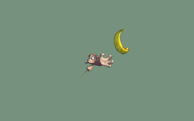 Обои картинки фото рисованные, минимализм, банан, обезьяна