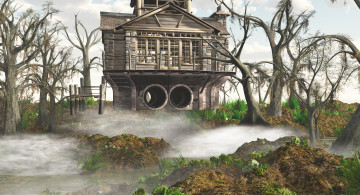 Картинка 3д+графика реализм+ realism дом деревья