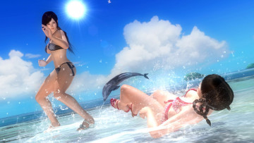 Картинка 3д+графика аниме+ anime дельфин брызги море девушки