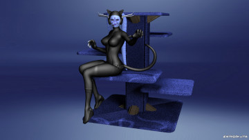 Картинка 3д+графика существа+ creatures фон когти синий кошка взгляд девушка