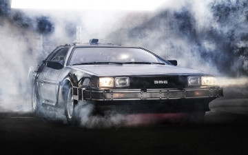 Картинка автомобили -unsort back to the future назад в будущее делориан машина времени time machine dmc-12 delorean дым фон фары передок