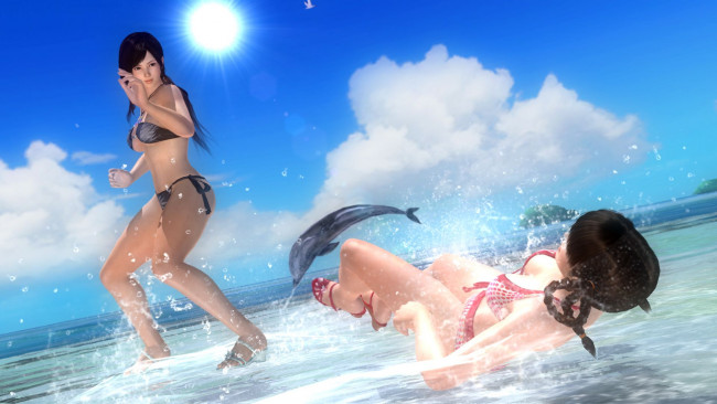 Обои картинки фото 3д графика, аниме , anime, дельфин, брызги, море, девушки