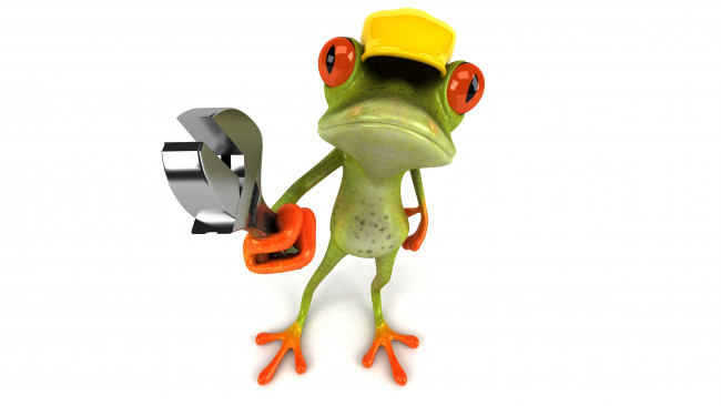 Обои картинки фото 3д графика, юмор , humor, ключ, ремонт, кепка, графика, лягушка, free, frog