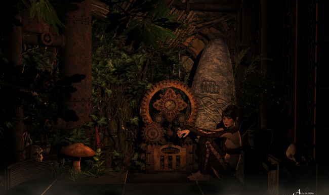 Обои картинки фото 3д графика, эльфы , elves, грибы, черепа, взгляд, эльфийка