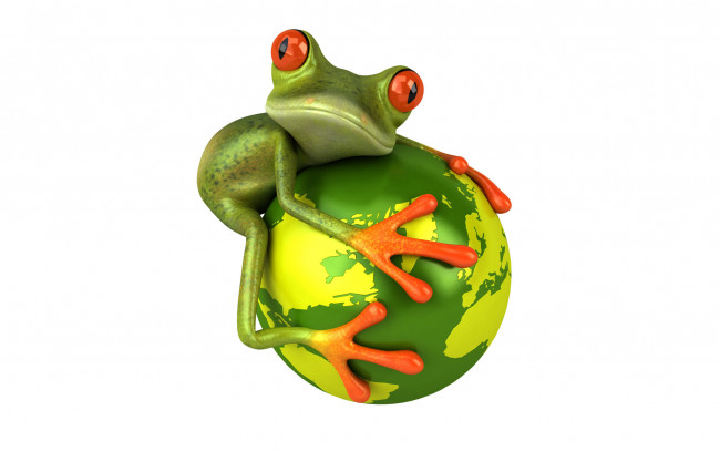 Обои картинки фото 3д графика, юмор , humor, free, frog, графика, лягушка, планета, взгляд