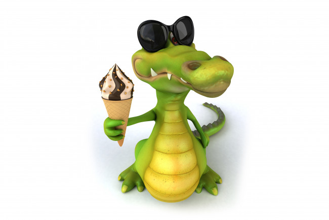Обои картинки фото 3д графика, юмор , humor, мороженное, крокодил