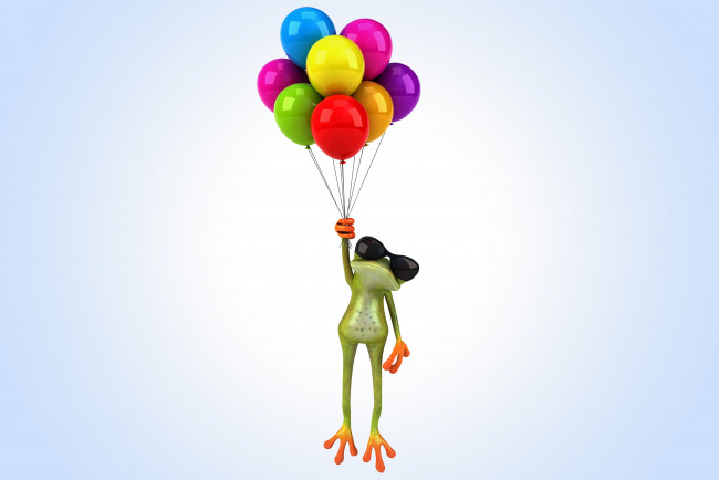 Обои картинки фото 3д графика, юмор , humor, воздушные, шары, лягушка, frog, funny