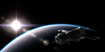 Картинка космос арт planet spaceship light dark