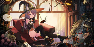 Картинка аниме магия +колдовство +halloween девушка