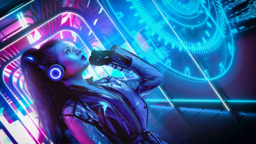 Картинка фэнтези фотоарт david legnon retro synthwave outrun ретровейв синтвейв futuresynth new wave retrowave synth cyber cyberpunk neon фон неон музыка девушка