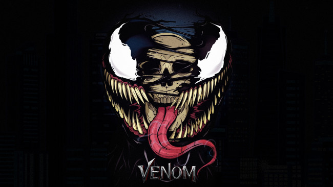 Обои картинки фото рисованное, комиксы, venom, by, alex, garcia, creatures, симбиот, веном, зубы, marvel, Череп, Язык