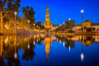 Картинка города -+огни+ночного+города cевилья андалусия испания городской вид город отражение