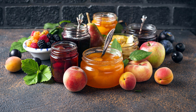 Обои картинки фото еда, мёд,  варенье,  повидло,  джем, яблоки, абрикосы, варенье