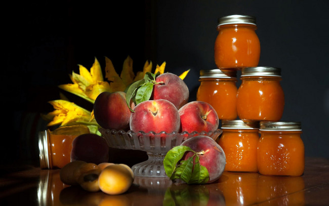 Обои картинки фото еда, мёд,  варенье,  повидло,  джем, персики, джем