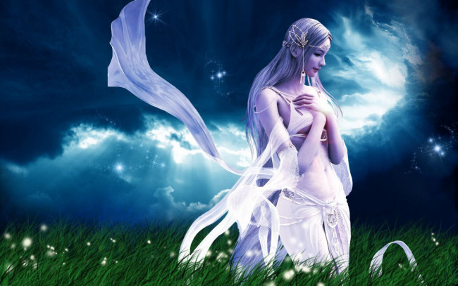 Обои картинки фото видео игры, shaiya,  light and darkness, девушка, украшения, трава