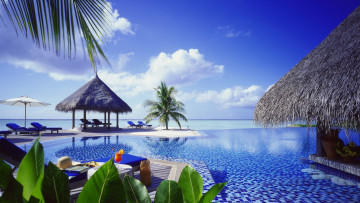 обоя maldives resort, интерьер, бассейны,  открытые площадки, maldives, resort