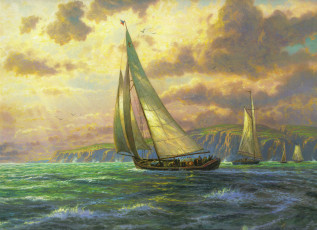 Картинка thomas kinkade рисованные море яхты new horizons томас кинкейд живопись новые горизонты