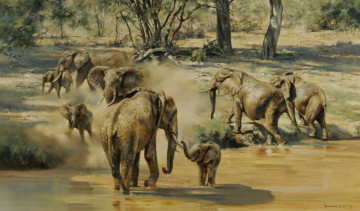 обоя donald, grant, рисованные, слоны