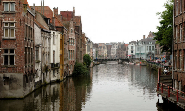 Обои картинки фото города, брюгге, бельгия, река, здания, мост