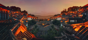 Картинка города -+панорамы пейзаж кнр юньнань здания крыши азия провинция лицзян китай архитектура