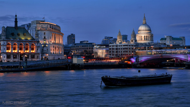 Обои картинки фото города, лондон , великобритания, река, ночь
