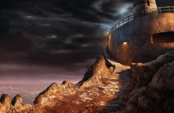 Картинка anas+riasat фэнтези иные+миры +иные+времена лестница ступени море маяк каменные