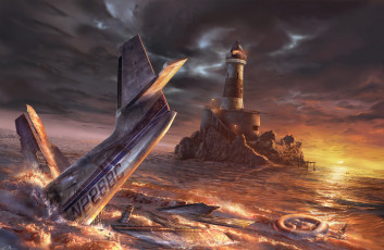 Картинка anas+riasat фэнтези иные+миры +иные+времена самолет обломки катастрофа маяк море