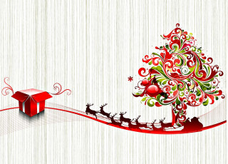 Картинка праздничные векторная+графика+ новый+год линии олени сани
