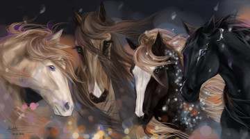 Картинка рисованное животные +лошади фон лошади взгляд