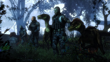 Картинка 3д+графика фантазия+ fantasy люди лес воины динозавры