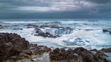 Картинка природа побережье тихий океан мыс перпетуя орегон колодец oregon pacific ocean