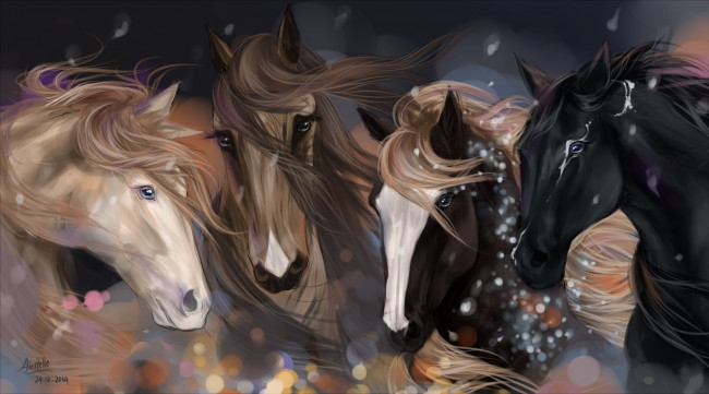Обои картинки фото рисованное, животные,  лошади, фон, лошади, взгляд