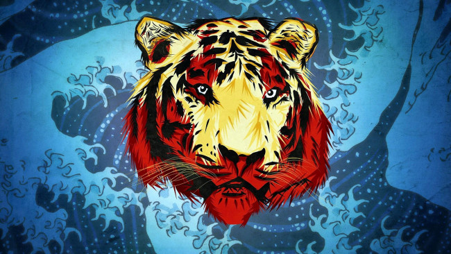 Обои картинки фото векторная графика, животные , animals, морда, зверь, тигр, голова