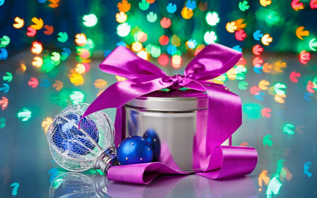 Обои картинки фото праздничные, подарки и коробочки, шарики, блики, коробка, лента, подарок
