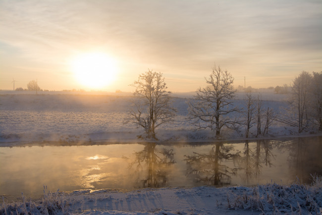 Обои картинки фото природа, реки, озера, пейзаж, зима, утро, река