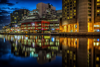 Картинка города мельбурн+ австралия отражение река огни вечер