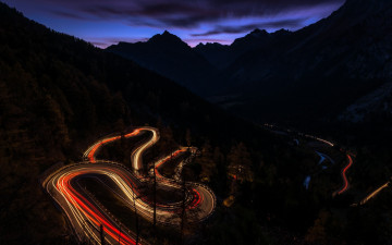 Картинка природа дороги огни дорога ночь