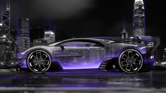 Обои картинки фото bugatti vision gran turismo side crystal city night car 2014, автомобили, 3д, bugatti, vision, gran, turismo, side, crystal, city, night, car, 2014