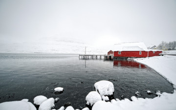 Картинка природа реки озера дом озеро снег