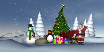 Картинка 3д+графика праздники+ holidays снеговик подарки елка