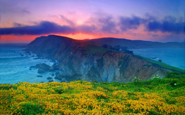 Картинка природа восходы закаты цветы луга закат горы море камни гребень