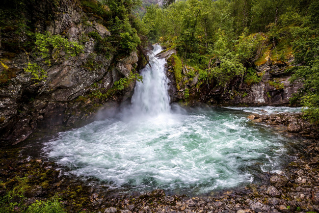 Обои картинки фото природа, водопады, река, водопад, лес