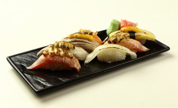Картинка еда рыба +морепродукты +суши +роллы поднос суши васаби имбирь
