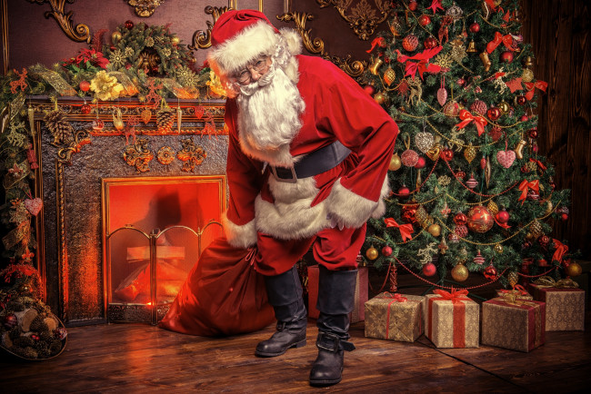 Обои картинки фото праздничные, дед мороз,  санта клаус, подарки, елка, санта, клаус, дед, мороз
