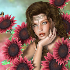 Картинка 3д графика portraits портрет девушка цветы