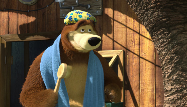 Обои картинки фото мультфильмы, маша, медведь, мочалка, полотенце