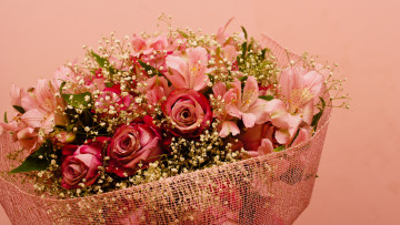 обоя цветы, букеты, композиции, букет, лилии, розы