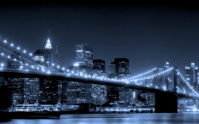 Обои картинки фото new, york, города, нью, йорк, сша, мост, огни