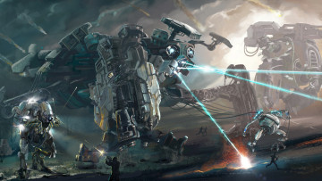 Картинка фэнтези роботы +киборги +механизмы бой лазер оружие солдаты