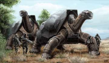 Картинка фэнтези роботы +киборги +механизмы патруль оружие солдаты черепахи будущее
